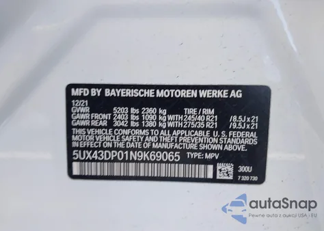 2022 BMW X3 Sdrive30I from USA, damaged, VIN 5UX43DP01N9K69065